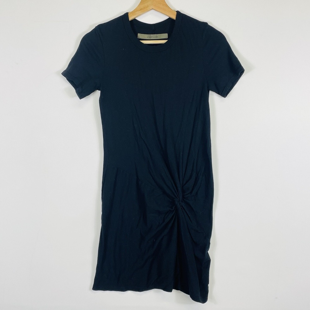 Enza Costa Women Small Dress Black Twist Front T-Shirt Knit Minimal Capsule